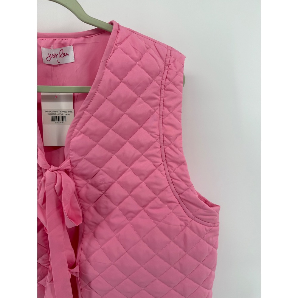 Jess Lea Women's Large Twila Quilted Tie Vest Pink Diamond Pattern Sleeveless - Picture 2 of 9